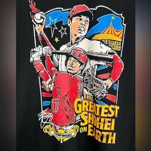 MENS SHOHEI OHTANI GREATEST SHO ON EARTH GRAPHIC BASEBALL SHIRT SIZE M